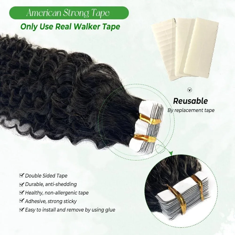 Water Wave Tape in Hair Extensions Human Hair